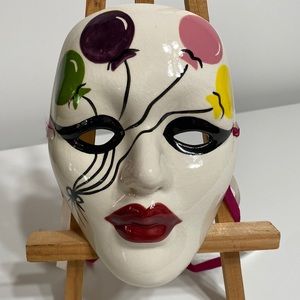 Vintage Hand Painted Mardi Gras Ceramic Masquerade Mask with Ballons Sig…